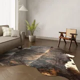 Wildlife Design Kuhfell Teppich Echtfell Dunkelbraun-Weiß Tricolor Kolossal 260x230 cm Wohnzimmer Nachhaltig Tierfreundlich Gratis Lederuntersetzer