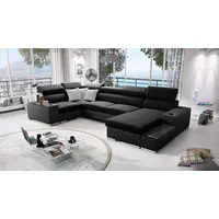 All4All Ecksofa mit Schlaffunktion Porte 358 cm x 205 cm - Wohnlandschaft U-Form - Schlafsofa mit Bettkasten - XXL Sofa - Groß - Gewebe mit Kunstleder - Rechte Seite - Schwarz/Schwarz 26