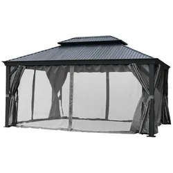 Alu Garten Pavillon DAMASKUS 3x3,65 m mit festem Metalldach Pergola