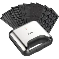 5-in-1 Sandwichmaker Waffeleisen Nussbäcker Kontaktgrill Elektogrill mit Wechselplatten für Sandwich (quadratisch & dreieckig) belgische Waffel Zaubernüsse Antihaftbeschichtung Cool-Touch-Griffe