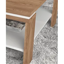 PLACES OF STYLE "Stela", weiß (tobaco oak, crystal weiß hochglanz, tobaco oak holz dekor), B:90cm H:44,6cm T:88cm, Tische, Couchtisch, mit Ablageboden UV-lackiert weiß Hochglanz