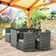 Outsunny 5tlg. Polyrattan Gartenmöbel Rattan Essgruppe Gartenset Grau