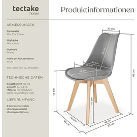 Tectake Esszimmerstuhl Frederikke Textil grau 6er Set