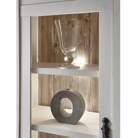 furn.design Wohnwand, Weiß, Pinien, Metall, Nachbildung,Pinie, 3 Fächer, 2 Schubladen, 296x201x44 cm, Wohnzimmer, Wohnwände, Wohnwand-Sets