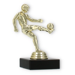 Pokal Kunststofffigur Fußballspieler gold auf schwarzem Marmorsockel 13,0cm