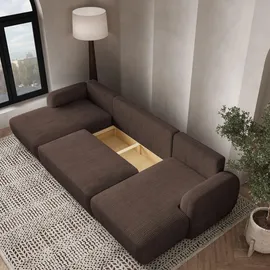 masseno Eckcouch Polyester U-Form mit Schlaffunktion 2-Sitzer Braun