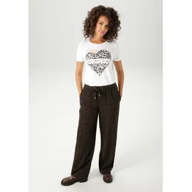 Aniston CASUAL T-Shirt mit Herz, Leo-Druck und Statement-Schriftzügen orange|schwarz|weiß 44 EU
