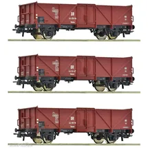 Roco 3-tlg. Set: Offene Güterwagen Ommu DR 6600115 H0
