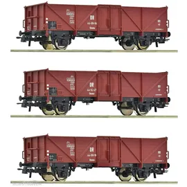 Roco 3-tlg. Set: Offene Güterwagen Ommu DR 6600115 H0