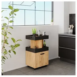 Vicco Hausbar Minibar Getränkebar Kamber Eiche Anthrazit Tür rollbar Ablage Fach