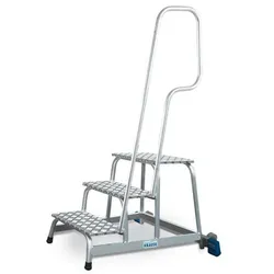 Krause Montage-Tritt aus Aluminium, mit Handlauf und Fahrrollen, 3 Stufen