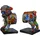 Casablanca modernes Design Casablanca Deko 1 Paar Buchstützen CD Ständer - Tierfigur Mops Hundefigur mit Halsband Glocke - Design: Street Art Graffiti Rosen - Mehrfarbig Gesamtlänge 22,5 cm