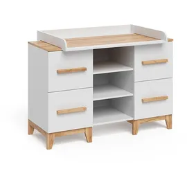 VitaliSpa Wickelkommode Malia, Weiß/artisan, 133 x 98 cm XL mit 4 Schubladen,