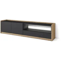 SKRAUT HOME Lowboard 207x50x37 cm Schwarz/Eiche Holzwerkstoff