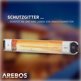 Arebos Infrarot Heizstrahler 2000 W, mit Fernbedienung 2 Heizstufen, 60° Neigung, inkl. Montagematerial, Terrassenheizer, Deckenstrahler, Silber - Silber