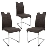 Trisens Moderne Esszimmerstühle mit Stoffbezug - gepolsterte Esstischstühle Freischwinger mit robustem Chrom Gestell 3 St., Braun-Grau