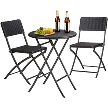 Relaxdays Bastian Set 3-tlg. Tisch Ø 60 x 75,5 cm schwarz klappbar
