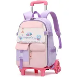 IvyH Trolley Rucksack mit Rollen, 16 Zoll Modisch Kinder Schulranzen mit Rollen für Mädchen, Abnehmbare Schulrucksack Trolley mit Räder, 1-4.Klasse, Lila