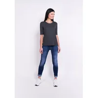 Seidel Moden T-Shirt SEIDEL MODEN, Damen, Gr. 36, grau (schiefer), Jersey, Obermaterial: 95% Viskose, 5% Elasthan, unifarben, Basic, figurumspielend hüftlang, Rundhals, abgesteppte Kante, Shirts T-Shirt, mit Rundhalsausschnitt, MADE IN GERMANY