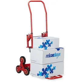 Relaxdays Treppensteiger bis 150 kg Traglast, multifunktionale Transportkarre, 2in1, Profi, rot