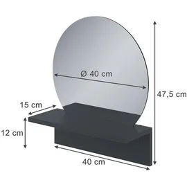Vicco Badezimmerspiegel Elyra, Schwarz, 40 x 47.5 cm mit Ablage, Vicco