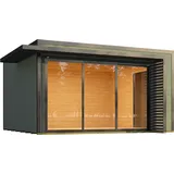 Weka Design Gartenhaus Pure Garden Amberley mit Aluminium-Schiebetür - 44 mm graugrün/anthrazit inkl. 2 feststehende Fenster 400 x 400 cm inkl. gratis Dachbahnen