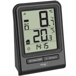 TFA Dostmann Prisma Funk-Thermometer, Außentemperatur, Innentemperatur, Tendenzpfeile, Höchst- und Tiefstwerte, L 67 x B 35 x H 93 mm