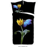 Good Morning Wendebettwäsche »Hamburg«, 100% Baumwolle, Renforcé, Wendeoptik, Schmetterling, Blumen, Schwarz Schwarz