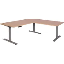 MCW Eck-Schreibtisch MCW-D40, Computertisch elektrisch höhenverstellbar 178x178cm 84kg MVG ~ hellbraun, grau