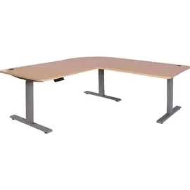 MCW Eck-Schreibtisch MCW-D40, Computertisch elektrisch höhenverstellbar 178x178cm 84kg MVG ~ hellbraun, grau