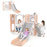Costway 6 in 1 Kinder Spielplatz mit Rutsche und Schaukel Orange