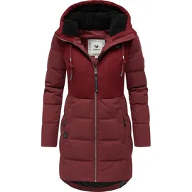 Ragwear Damen, Lange Steppjacke Wintermantel mit Kapuze Ashani Block Intl. Wine Red25 Gr. S - S