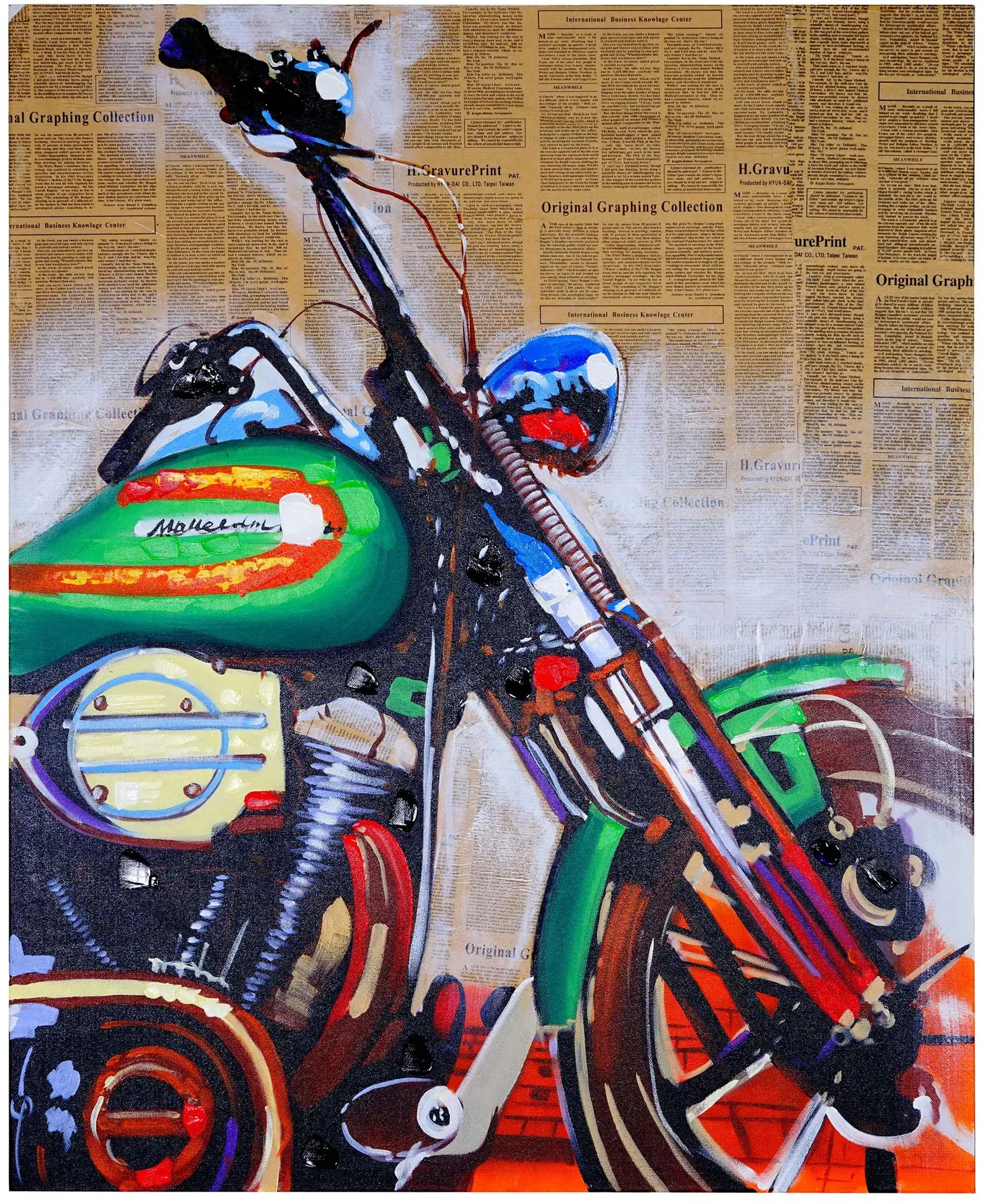 Ölgemälde Motorrad, 100% handgemaltes Wandbild Gemälde XL, 100x80cm