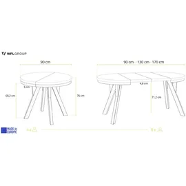 WFL GROUP Esstisch, Alteiche, Holzwerkstoff, 9-Sitzer, Rund,Rund, 90x76x90 cm, Esszimmer, Tische, Esstische