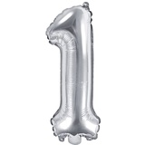 Folienballon Zahl 1 Silber 86 cm Heliumballon groß Zahlenballon XXL für Helium und Luftfüllung inkl Strohhalm Party Dekoration Geburtstag Jubiläum
