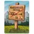 speecheese Klugscheisser Treffen Metallschild XL in 21x28 cm für Besserwisser Humorvolle Illustration und rote Pfeile auf Holzschild 100m Richtung Besserwisser-Treff