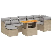 vidaXL 8-tlg Garten-Sofagarnitur mit Kissen Beige Poly Rattan Modell 317