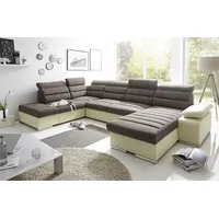 Fun Möbel Couchgarnitur PASCARA U-Form mit Schlaffunktion-Creme /Ottomane Rechts - Braun