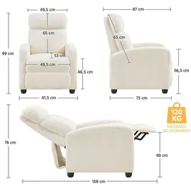 Yaheetech Ohrensessel mit Hocker Bouclé 59 x 85 x 65 cm Elfenbein