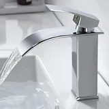 kisimixer Wasserhahn Bad Wasserfall, Waschtischarmatur für Badezimmer, Modern Einhandmischer Armatur Waschbecken aus Messing mit Auslauf Höhe 115mm, Mischbatterie Waschbecken, Verchromt