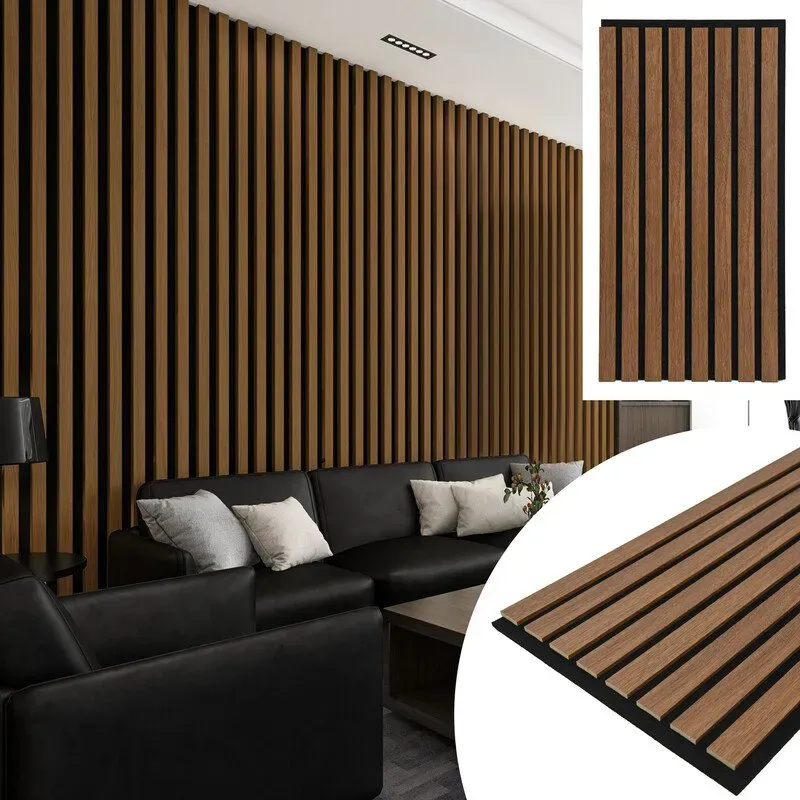 Walnuss 3D-Akustikpaneele – 4er-Set (30 x 60 cm) | Schallabsorbierende Wandpaneele zur Geräuschreduzierung & Echokontrolle | Holzlamellen-Design mit Filzrückseite für Homeoffice, Studio, Wohnzimmer