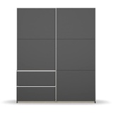 Möbel Sevilla Schrank Kleiderschrank Schwebetürenschrank, Grau metallic, Schwarz, Griffleisten alufarbig, 2-türig, inkl. 2 Kleiderstangen, 2 Einlegeböden BxHxT 175x210x59 cm