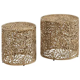 Wohnling Satztisch Beistelltisch 2er Set Aluminium Gold Design Satztisch Metall Rund, (Wohnzimmertisch Couchtisch Blumen-Muster Modern, Sofatisch 2-teilig), Wohnzimmertisch Couchtisch Blumen-Muster Modern, Sofatisch 2-teilig goldfarben