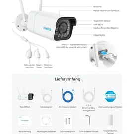 Reolink 4K WLAN Überwachungskamera Außenbereich,Innenbereich 8MP,Farbige Nachtsicht,2,4/5 GHz Dualband-WLAN,Intelligente Erkennung, - Weiß