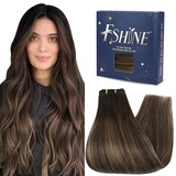 Fshine Haarverlängerung Echthaar Tressen 45cm 100g Sew in Weft Extensions Echthaar Haartressen Echthaar zum Einnähen Dunkelbraun bis Aschbraun Farbe 2 8 2