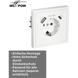 McPower Schutzkontakt-Steckdose McPower ''Shallow'' 1x USB-C - 18W Quickcharge - 1x USB-A