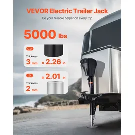 Vevor Elektrischer Anhängerheber, 2267 kg, Wohnmobil-Anhängerstütze mit 7-poligem Stecker, manueller Kurbel & Wagenheberabdeckung, 255-860 mm Hub, für Anhänger, Wohnmobile & Wohnwagen, schwarz