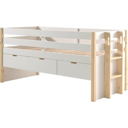 Vipack Hochbett Absturzschutz, Liegefläche 90×200 cm, Rolllattenrost, Ausf. Weiß/Natur weiß