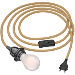 ledscom.de Hanf-Kabel LEKA mit Stecker, Schalter, 3m, beige, inkl. E27 Lampe, Energieeffizienzklasse A, gefrostet, (warmweiß, 4 W, 935lm)