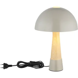 Nowa Tischlampe Pilz Holzoptik grau matt, 1x E27, DxH 25 x 36,5 cm
